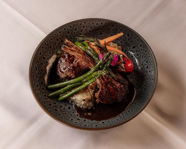 Lamb Racks I Mash Potato I Aspragus I Roast Truss Tomato I Salsa Verde 